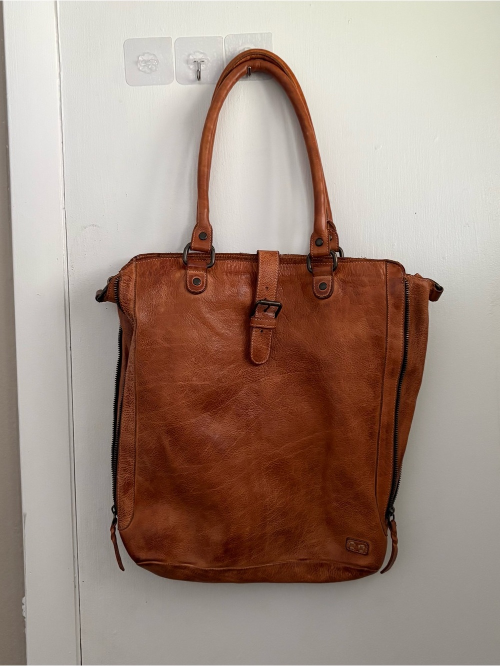 Bed Stu Cognac Leather Tote with Buckle Strap